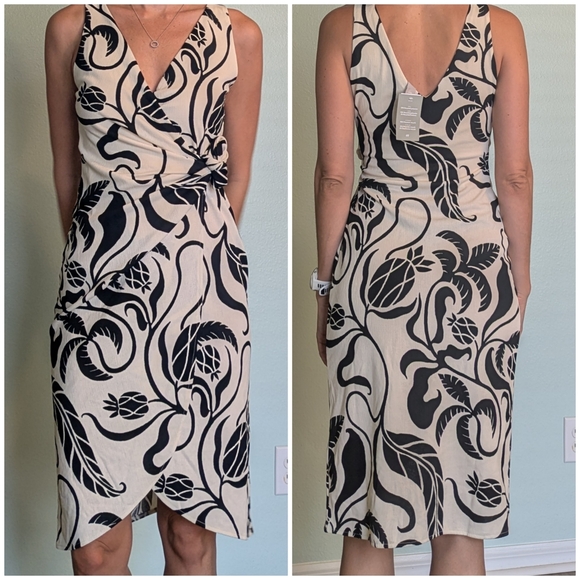 New!! H&M Black and Cream Floral Midi Dress - Picture 2 of 8
